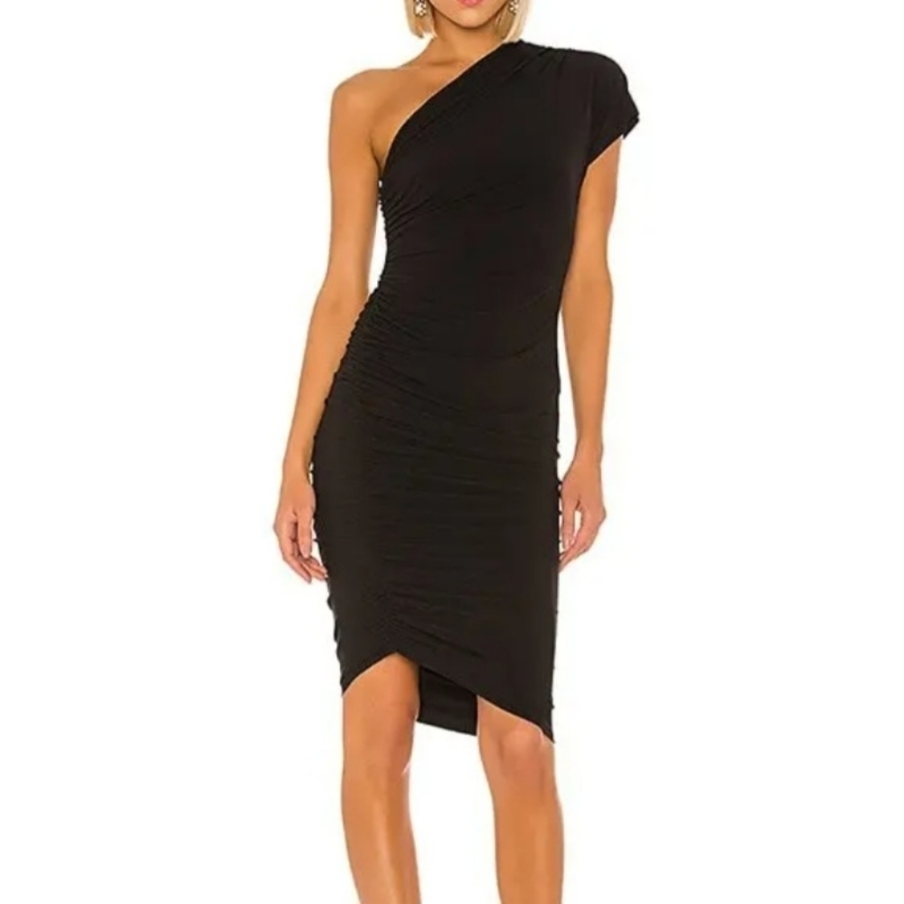 Lovers And Friends Black Oona Asymmetrical One Shoulder Ruched Side Dress Size S